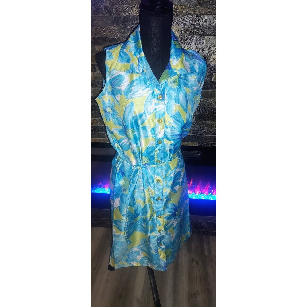 Selene Sport Turquoise & Chartreuse Belted Dress Size M